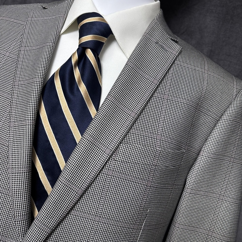Vizoni Uomo Sport Coat 42R Slim Silver Gray Check Plaid Blazer Jacket Classic